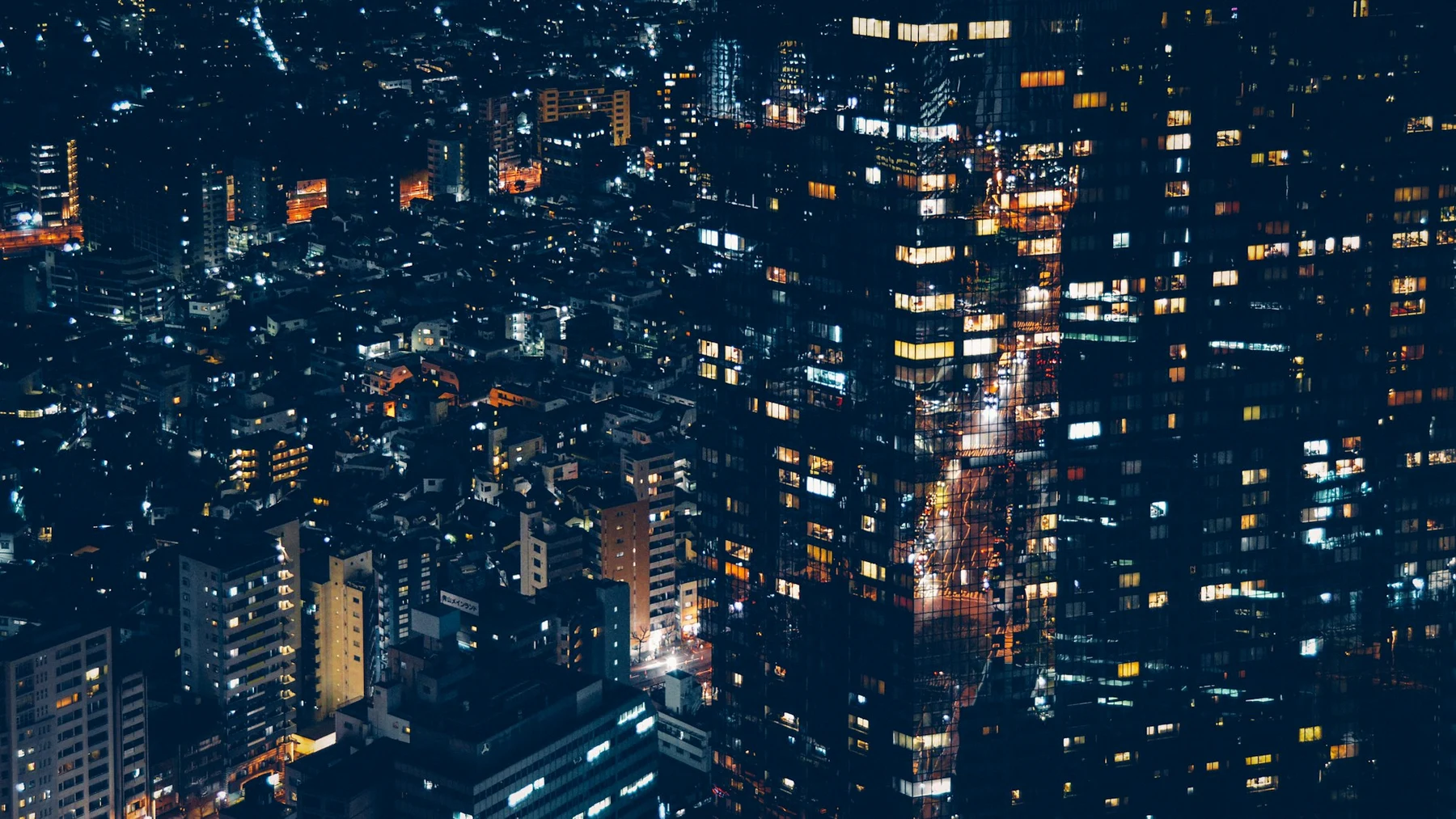 Patterns of light across a city at night