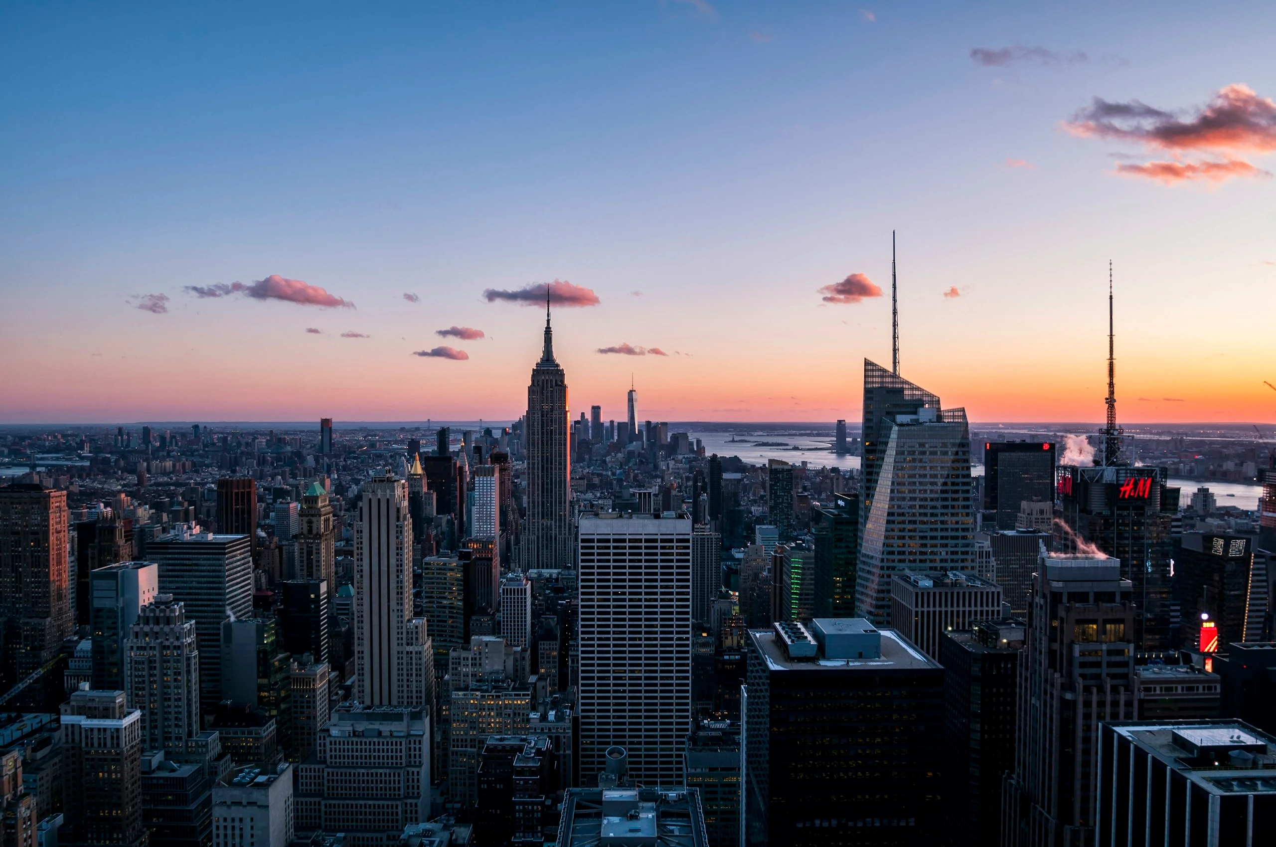 Distinct buildings forming a connected city